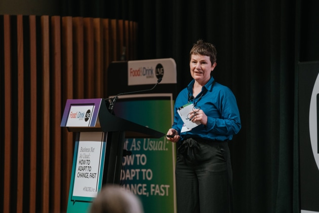 Cress Consulting CEO Julia Seddon discussing what companies need to do to set themselves on a decarbonisation path. (Photograph by Arianna Harry)