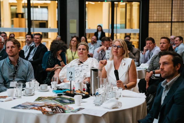 Food & Drink Business publisher Lindy Hughson and KPMG's Georgie Aley during Julia Seddon's presentation on decarbonisation. (Photograph by Arianna Harry)