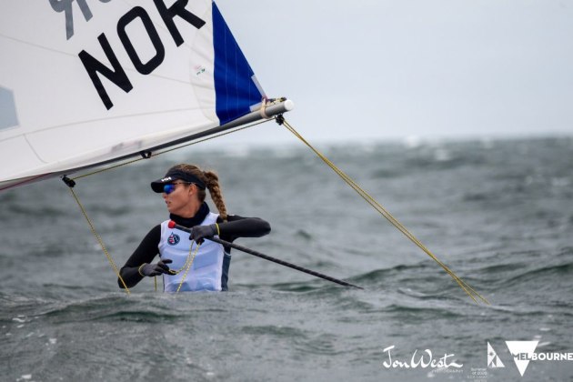 Line Flem Host of Norway moved into second place at the Laser Radial Worlds with one day to sail. Photo Jon West Photography.