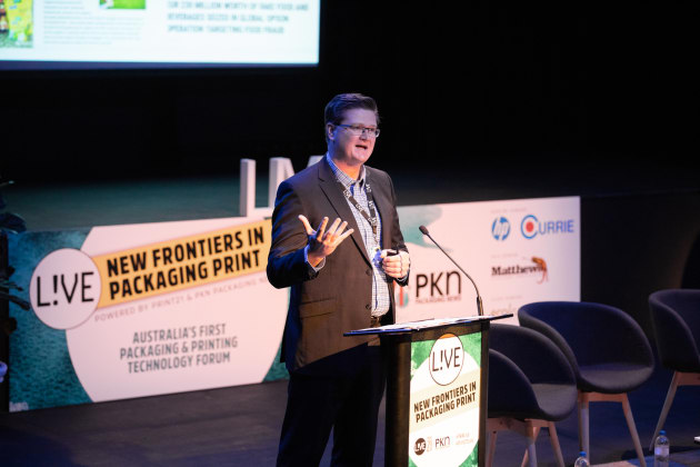 Mark Dingley, CEO of Matthews Australasia, speaking at PKN + Print21 LIVE forum: New Frontiers in Packaging Print