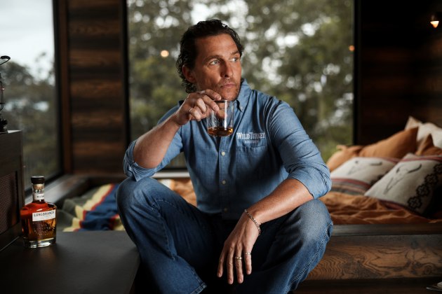 Matthew McConaughey, creative director for Wild Turkey, was in Sydney to launch its With Thanks initiative, encouraging people to reconnect with nature. Here he is drinking his own bourbon, Wild Turkey Longbranch.