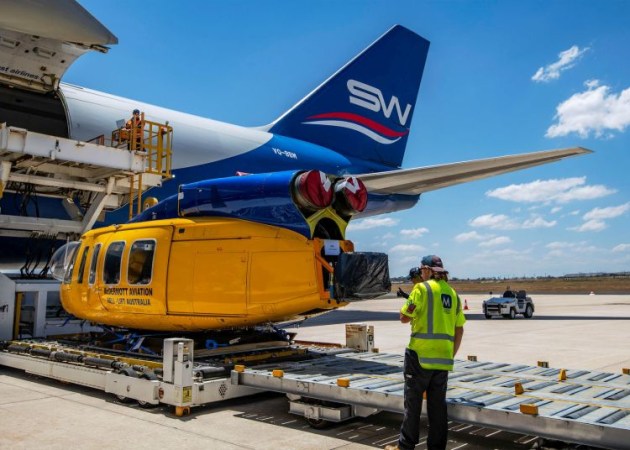 A McDermott Bell 214 is offloaded at Toowoomba last week. (McDermott Aviation)
