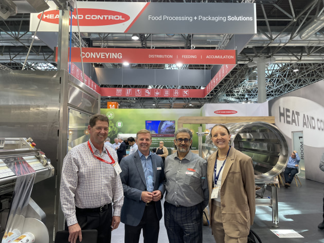 APPMA execs visit Heat and Control stand: (l-r) Michael  Moran, APPMA; Blake Svejkovsky, Robert Marguccio, Heat and Control; Denni Egan, APPMA