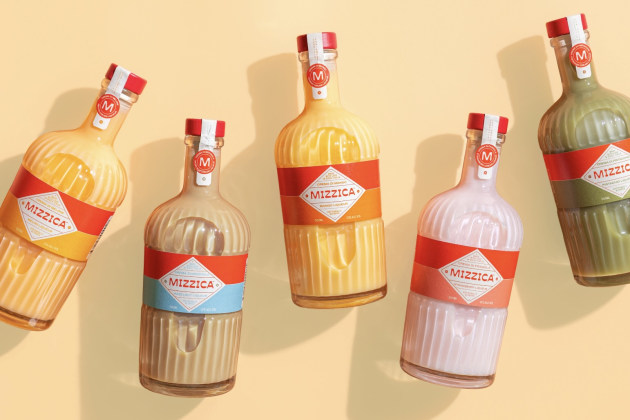 Mizzica packaging with flavour accents, highlighting the range’s contemporary Italian design.