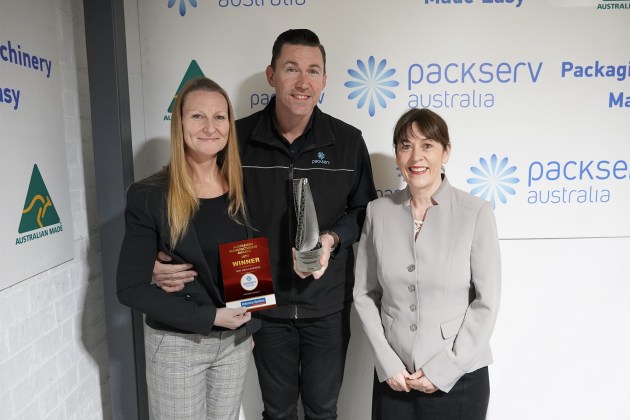 Packserv celebrates: Audra and Nathan Wardell, and Julia Casey.