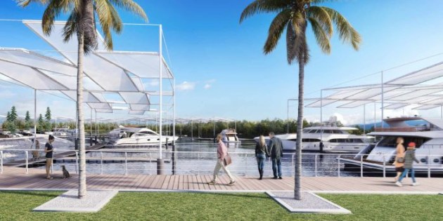 Marina expansion artist&rsquo;s impression with covered berths shown.