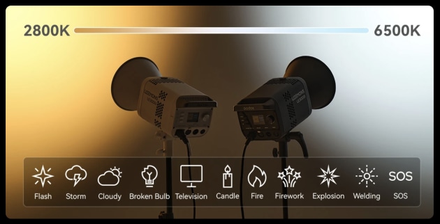 No more gels! You can dial in or match white balance easily, or add 11 different 'special effect' to your footage.