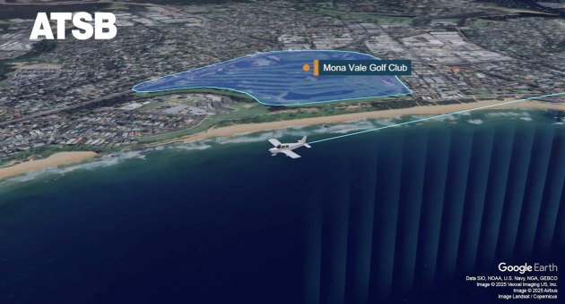 A Piper Cherokee conducted a forced landing on a Sydney golf course after an exhaust valve broke in the aircraft&rsquo;s engine, resulting in a rapid loss of power, an ATSB investigation has found. (ATSB and Google Earth)