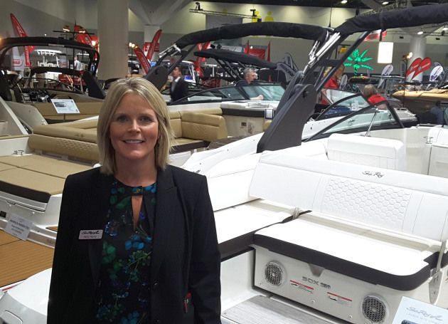 Kelly Henry, Sea Ray international sales manager, with the new SDX 250 model.