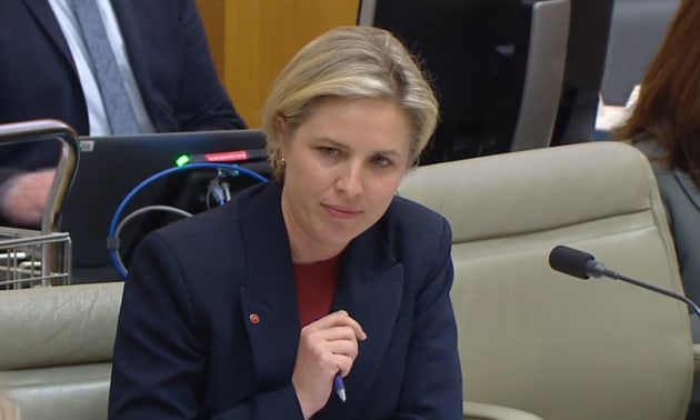 Senator Collins grills CASA over twin-engine EFATO training in senate estimates last Monday. (still from Australian Parliament House feed)