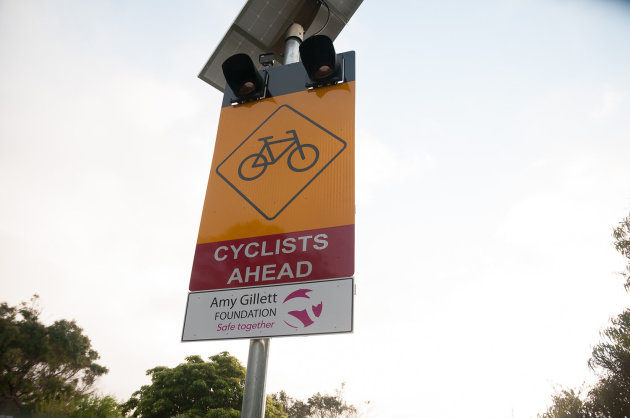 This new sign uses smart technology to identify when cyclists have past and warn approaching motorists.
