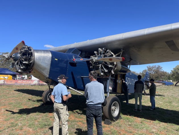 Up close with history: visitors inspect the Southern Cross replica at Fly&rsquo;n For Fun. (Beni McDonald)