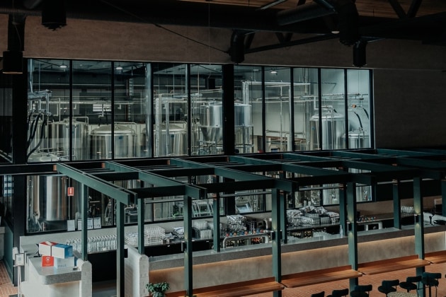 View of the brewery form the dining hall and bar.