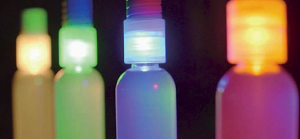 The removable bottle cap has a Bluetooth module and an LED which can emit light downwards.