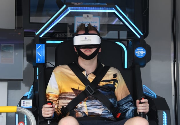 Trying out virtual reality. Image: Steve Hitchen