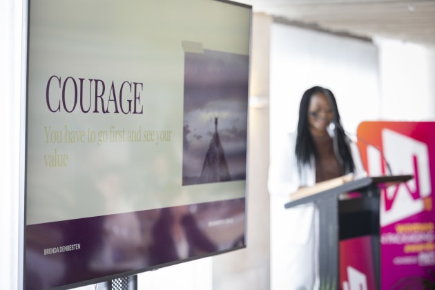 Keynote speaker, Brenda Denbesten on confidence, courage and community.