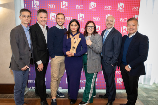 The Beckhoff Automation contingent celebrate Supriya Suhale's success.