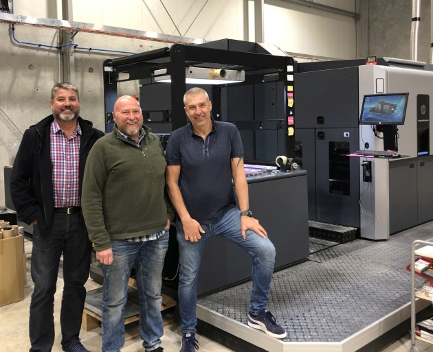 Digital drivers: Wrapt executives (from left) Chris Wise, Dale Pfeifer and Steve Matthews in front of the HP Indigo 20000.