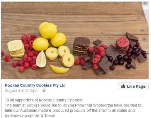 Kooka's Country Cookies calls out Woolworths