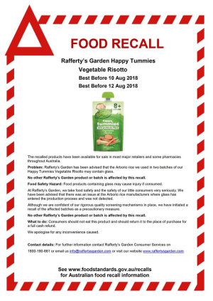 Rafferty's Garden recalls baby food over glass fears