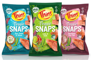 Tweak colours Thins Veggie Snaps with vibrant design