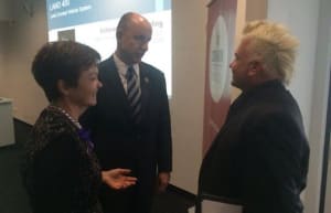 Geelong Mayor with Deakin University&rsquo;s VC Jane den Hollander and Assistant Minister for Defence Stuart Robert at the Land 400 briefing.