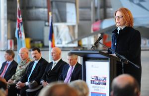 The Prime Minister, Julia Gillard presents the details of the 2013 Defence White Paper at Fairbairn Defence Establishment Canberra, on May 3, 2013. [Photo:Defence]