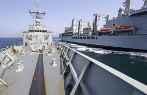 HMAS Melbourne during a Replenishment at Sea with Royal Fleet Auxiliary Fort Victoria in the Middle East Area of Operations. (photo: ABIS Jayson Tufrey)
