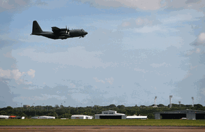 An RAAF C-130J taking off from RAAF Base Darwin during Exercise RAJAWALI AUSINDO