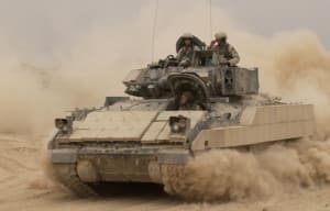 Will the standard satellite communication on-the-move terminal architecture (DESSTA) be put on a Bradley M2A3 vehicle?