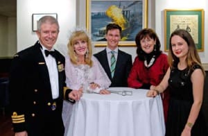 From left: Commanding Officer HMAS Penguin, Commander Paul Gall RAN, Children's Ambassador Fairy Sparkle, Mosman High School Student Max Alexander, School Principle Susan Wyatt and Student Alexandra Muir (Tom Muir's granddaughter) at the Sir David Martin Mess, HMAS Penguin.