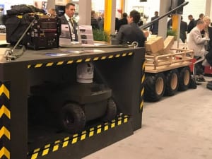 Praesidium Global's air deployable UGV solution Pathfinder and the Mission Adaptable Platform System (MAPS) at the DSEI event as part of Team Defence Australia. Credit: @Praesidium_info via Twitter