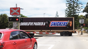 Snickers moving billboard on rails via T&P Australia 