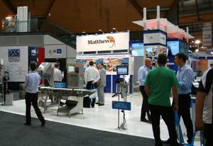Matthews Australasia's stand at AUSPACK PLUS 2013, a hive of activity for new product releases.