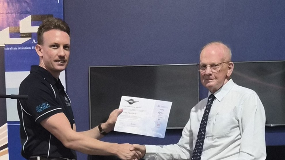 Dave Prossor receives his certificate for Instructor of the Year