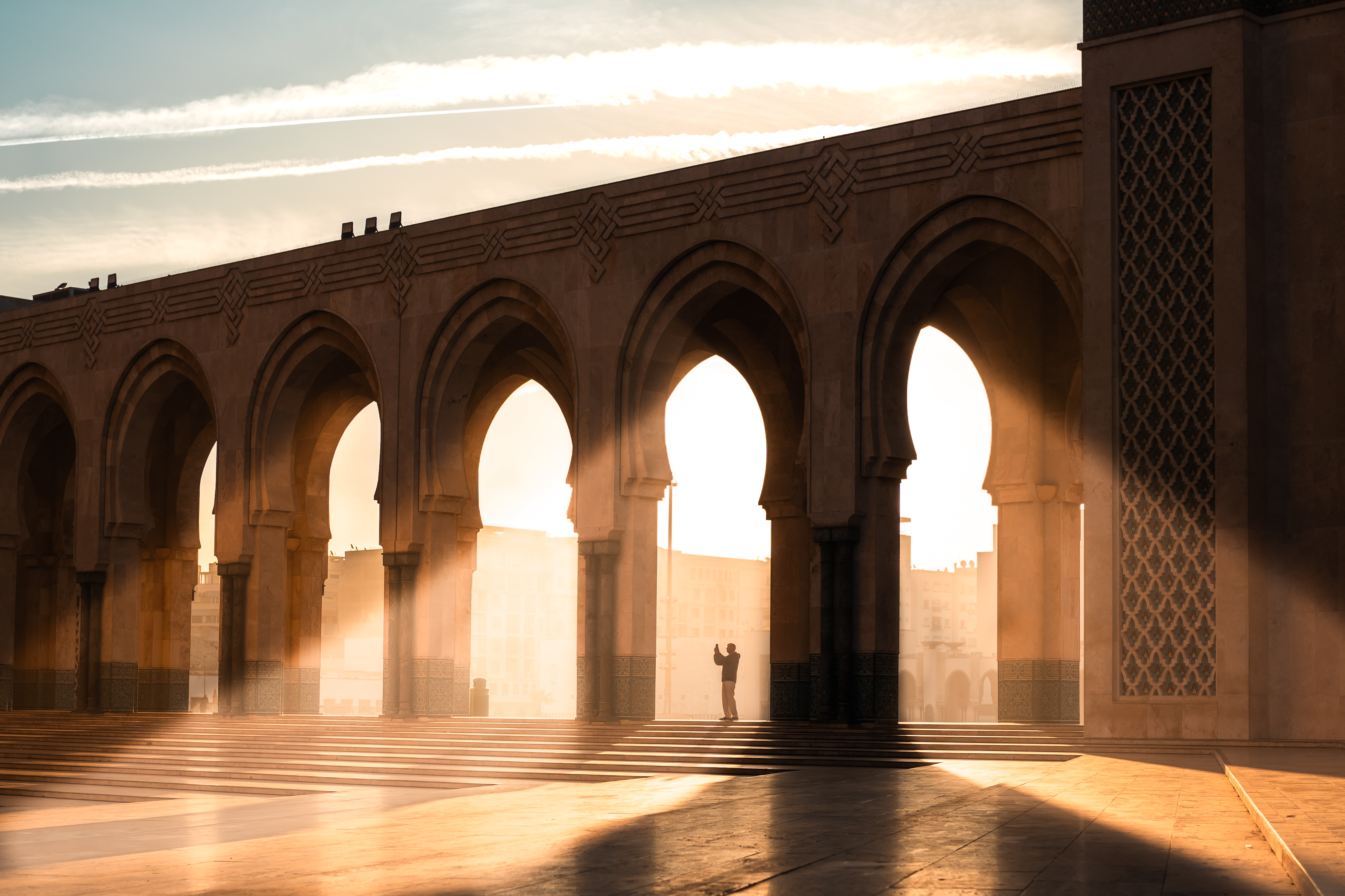 Photographed in Casablanca, Morocco, this photo uses the silhouette of a man standing beneath the arches of the grand Hassan II Mosque to give the image a sense of scale. Sony A7C II, Sony 40mm f/2.5 G lens. 1/1000s @ f/4, ISO 100.