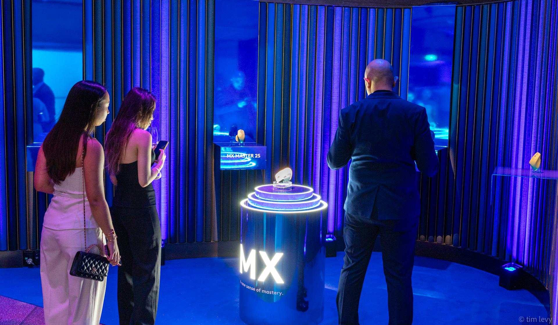 A feature at the party was a display setup of all the previous MX Masters. Logitech 10th anniversary of MX Mastery. Image: Tim Levy