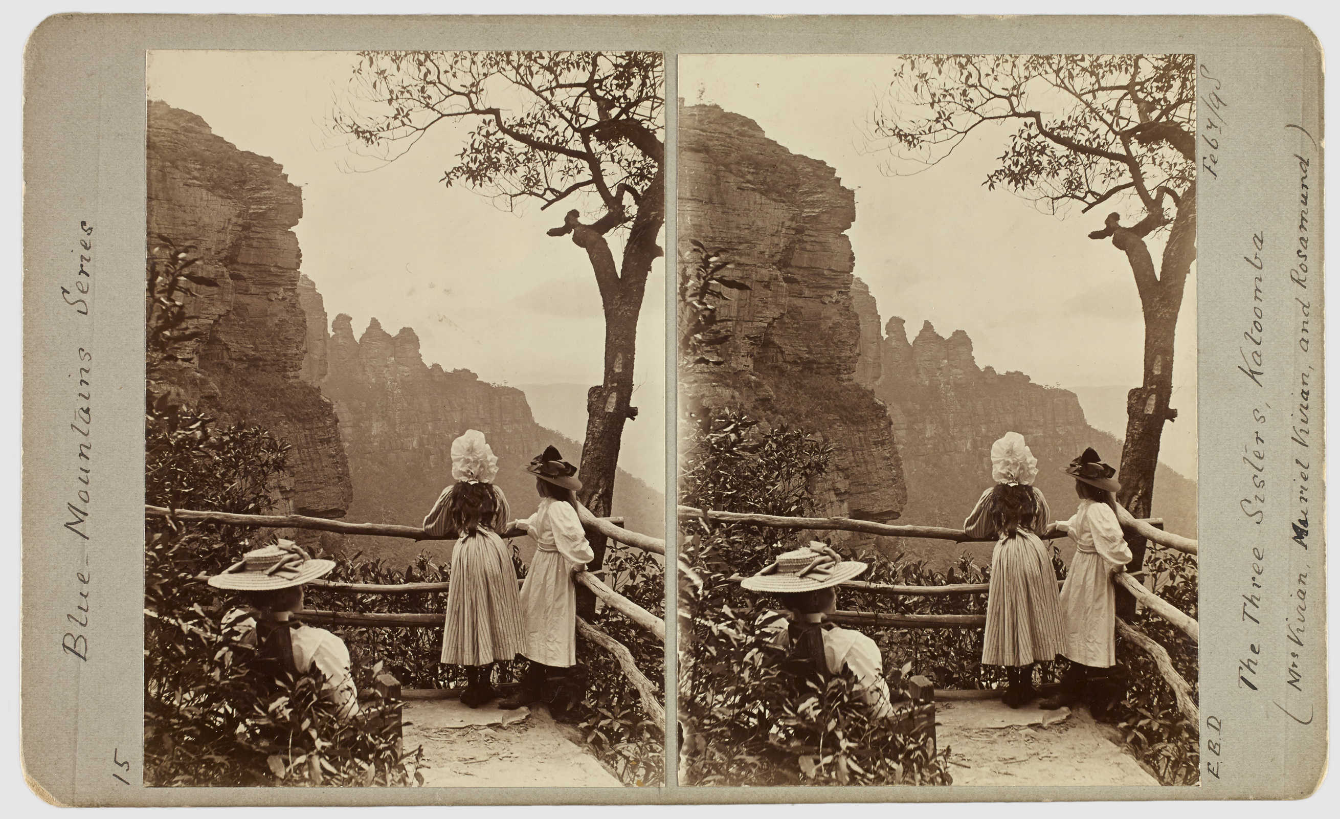 Ernest B Docker, The Three Sisters Katoomba - Mrs Vivian, Muriel Vivian and Rosamund 7 Feb 1898, stereograph / Macleay Museum, The University of Sydney via Art Gallery of NSW.