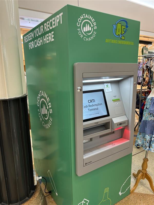 Customers can redeem their container returns for instant cash by taking their refund ticket to the ATM located inside the shopping centre.
