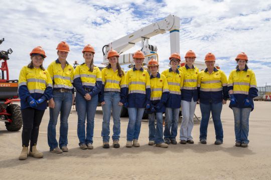 Students from Coolah Central School at Essential Energy&rsquo;s NextGen Women in Trades event at the Dubbo depot.