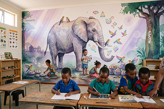 Rebuilding classrooms: Digidelta used its BIOND Bio-Print Film P HT BF 90 White Matte film to produce a set of stunning wall graphics for classrooms at a primary school in South Africa