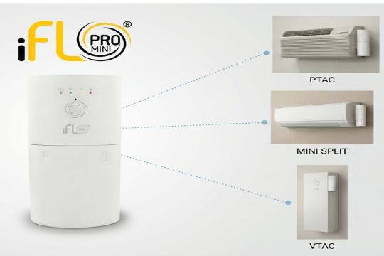 The compact, automatic air conditioner drain cleaning system is designed specifically for ductless mini-split, PTAC, VTAC and pancake HVAC systems .