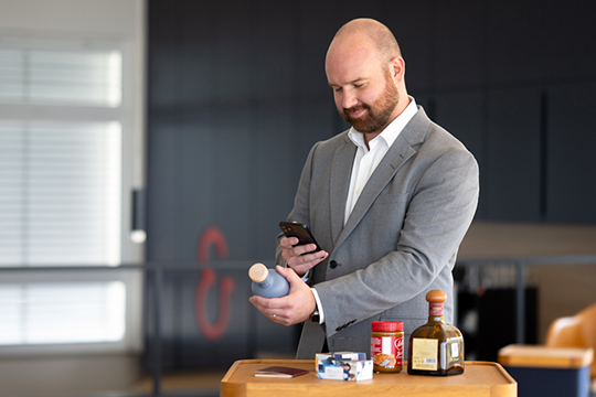 Protected at print: Marc Hunsänger, director, Protection Technologies at Koenig & Bauer Vision & Protection, shows how easy it can be to protect and verify printed products.
