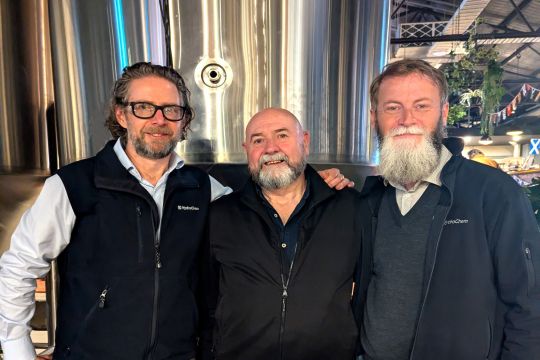 From L to R: Hydrochem CEO Nick Duncan and Western Region Manager Russell Nunan congratulate Mark Romage (centre) on his retirement.