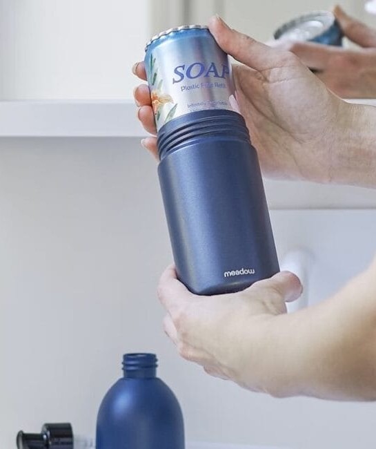 The aluminium cartridge is a recyclable refill solution.
Image: Meadow