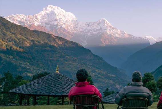 Morning sunrise at Lodge Nepal on guided tour. LAA