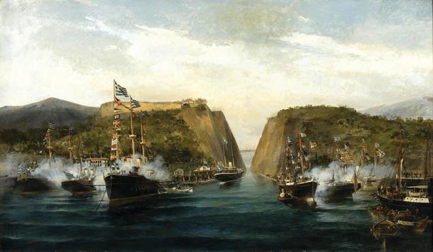 A painting of the canal opening.