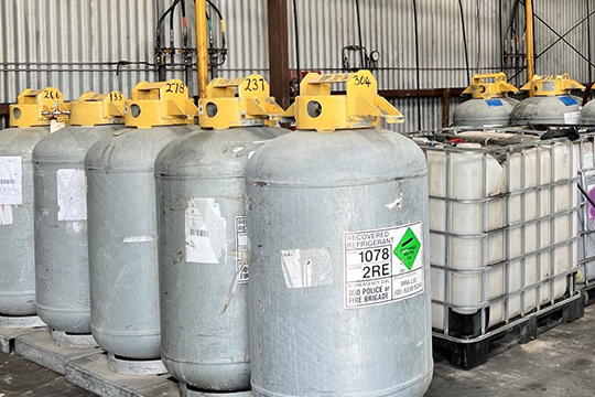 Cylinders of R22 ready for destruction.