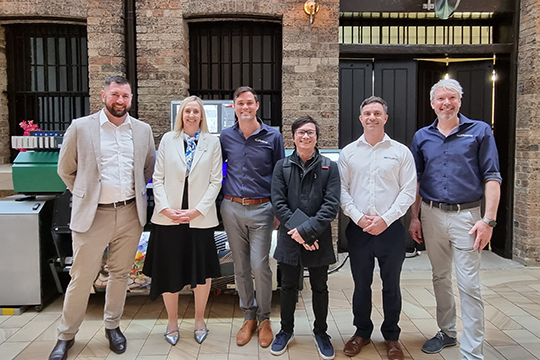 Exploring new markets: The Roland DG team (l-r) Adam Bandiera, Jessie Parker, Greg Stone, Print21's Jan Arreza, Jake Higgins, Simon Waters