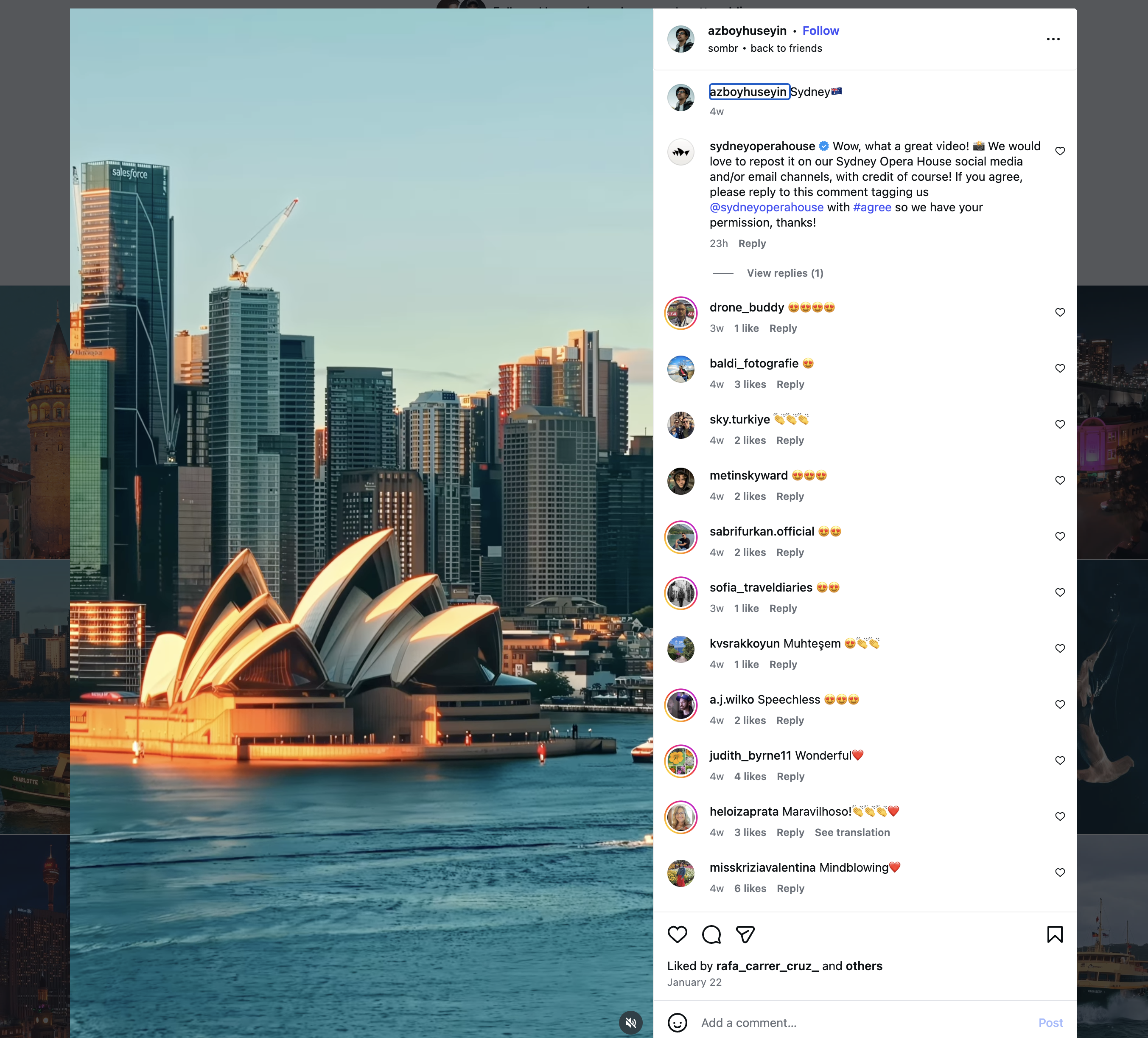 Official Opera House Instagram page reaching out to use Azboys footage.